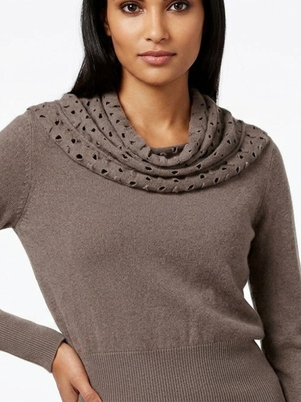Nyll Italia Brown Cowl Neck Cut-Out Knit Sweater Women See Measurements